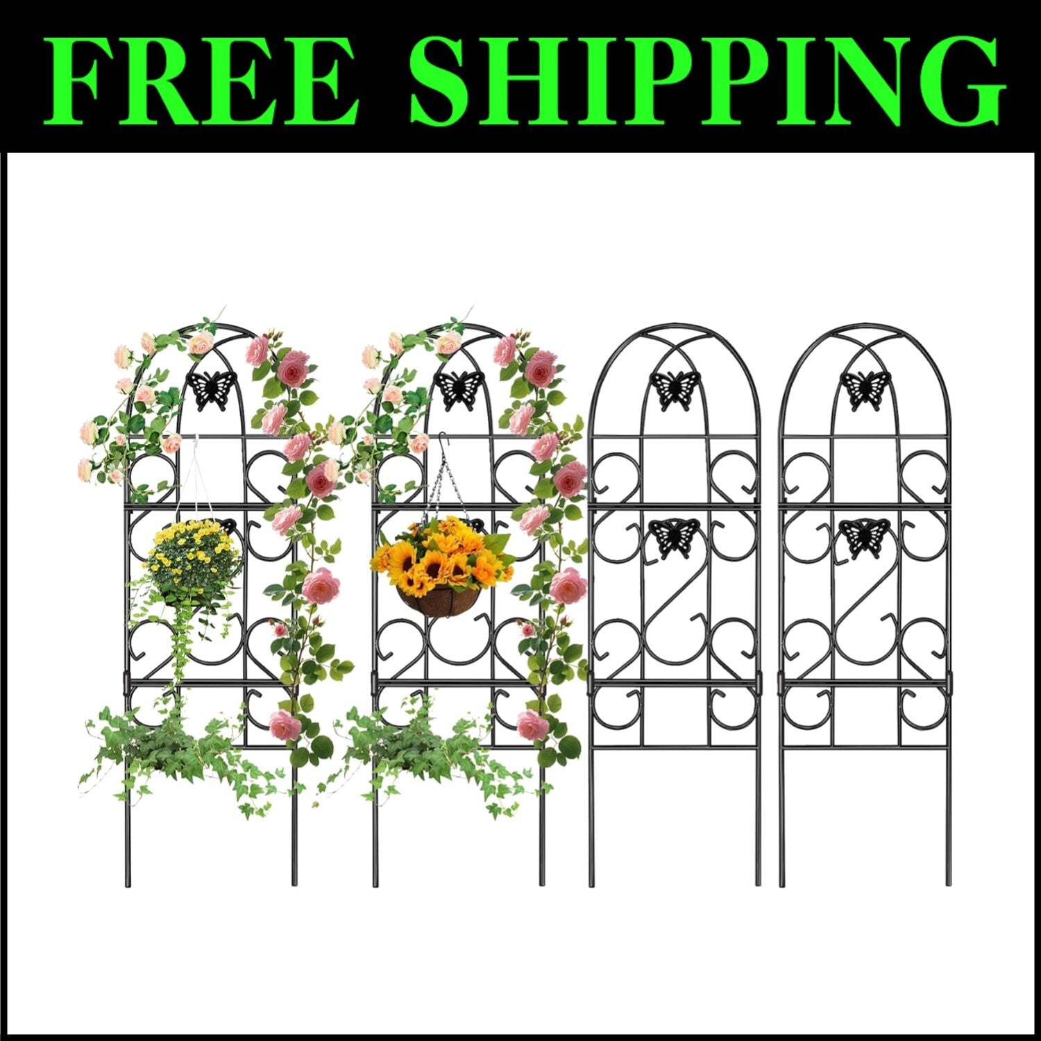 Durable 60" x 18" Butterfly Design Garden Trellis for Climbing Roses & Vines