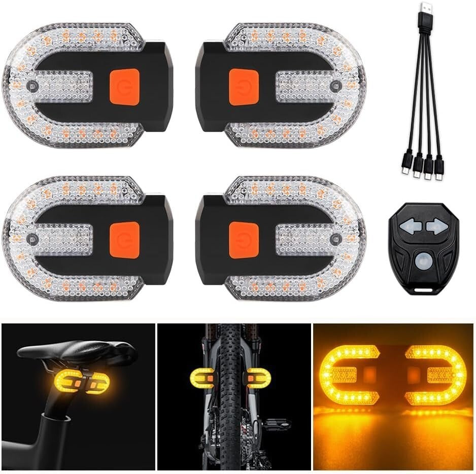 Multipurpose USB Rechargeable LED Turn Signals - 4Pcs Biking Safety Lights