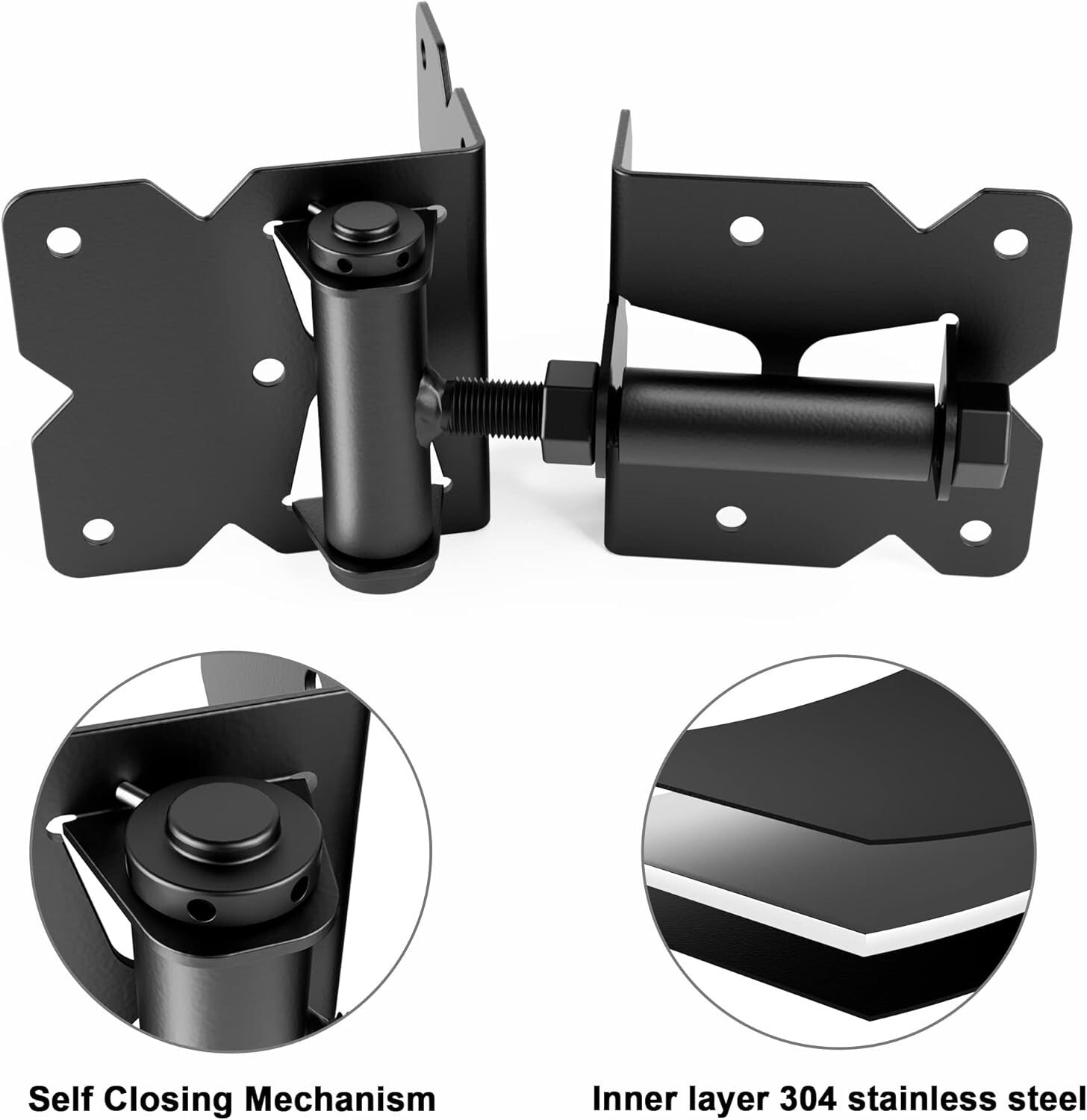 Durable Self-Closing Gate Hardware Kit: Stainless Steel Hinges & Latch Set