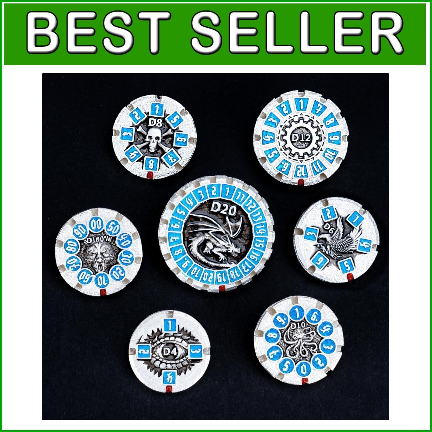 Exquisite Polyhedral Dungeons and Dragons Dice Set - Skull Design with Box