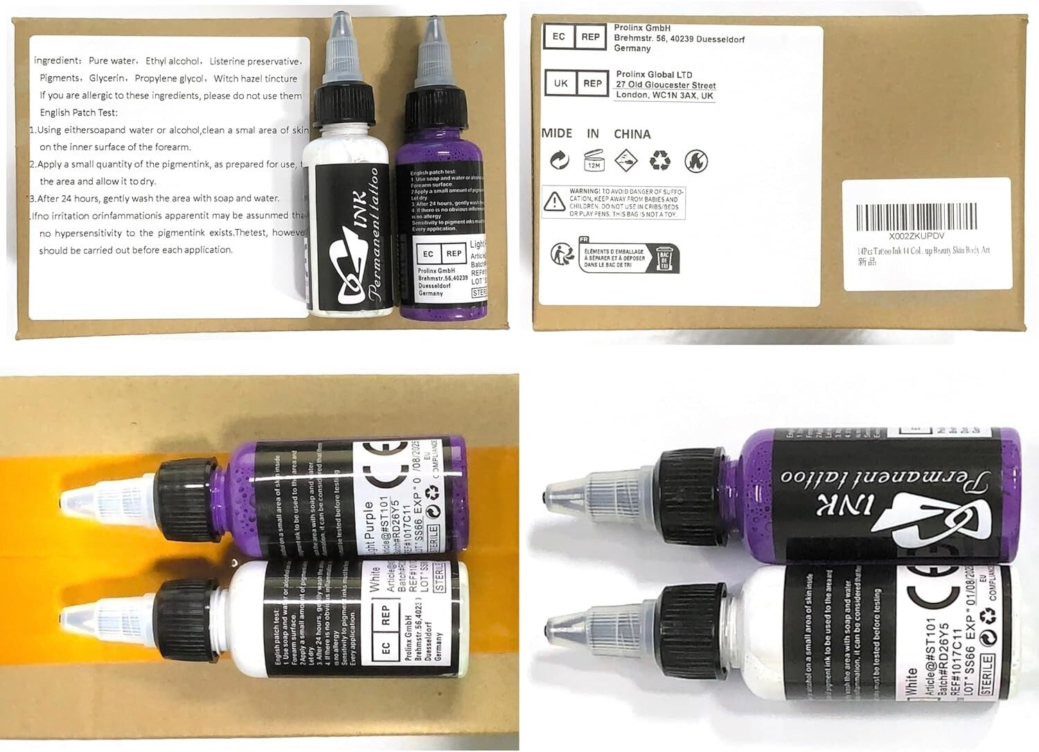 Professional Tattoo Ink Pigment Kit - 14 Colors, 1 fl oz Bottles for Skin Art