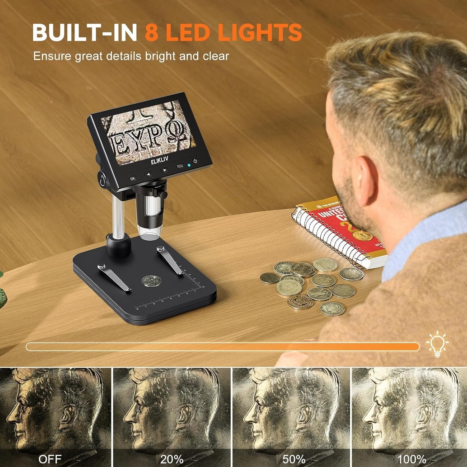 Rechargeable Digital Microscope with Adjustable Stand and Enhanced LED Lighting