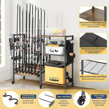 Load image into Gallery viewer, Professional Fishing Gear Storage on Wheels - 16 Rod Holder with Rubber Support