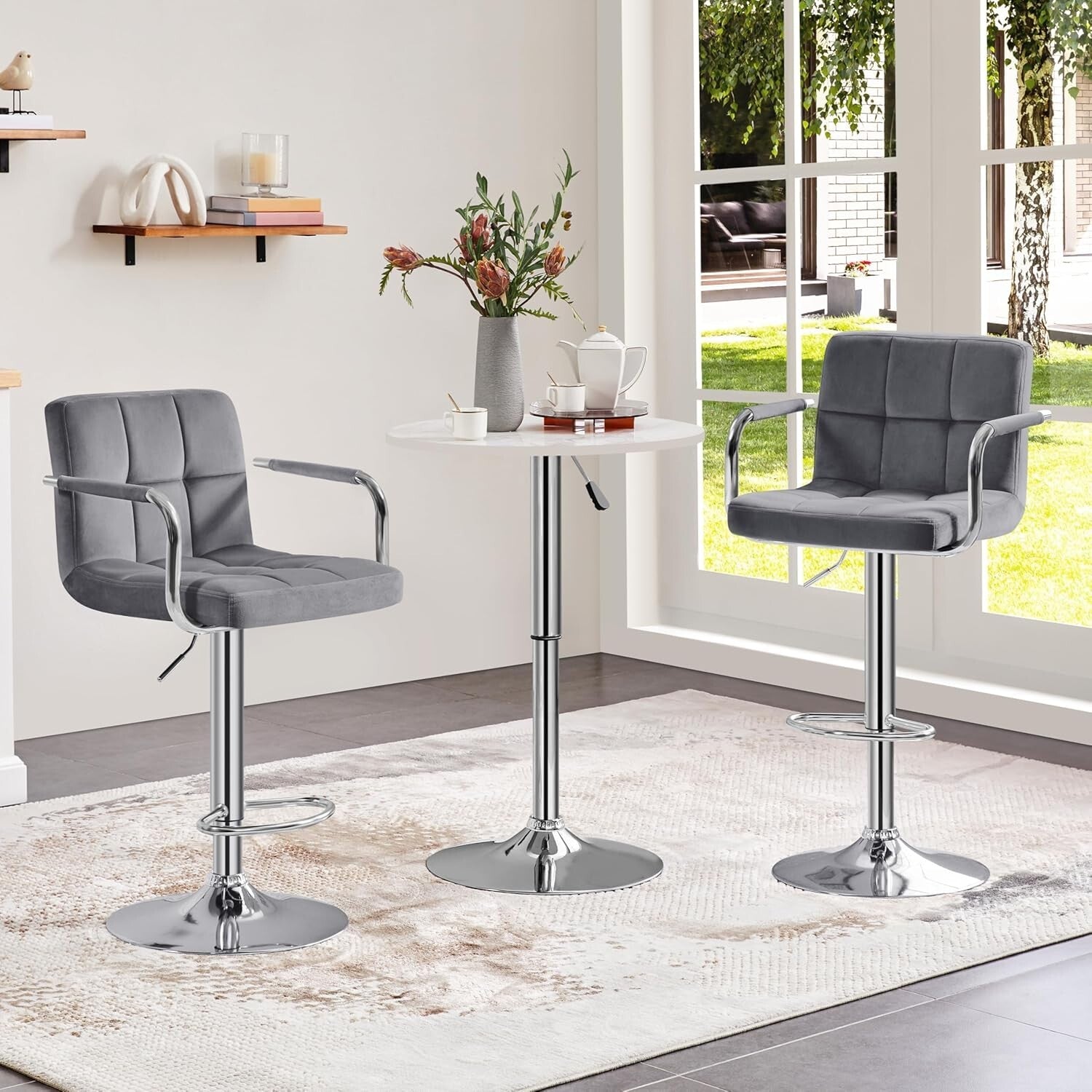 Set of 2 Elegant Velvet Swivel Bar Stools with Adjustable Height - Modern Design