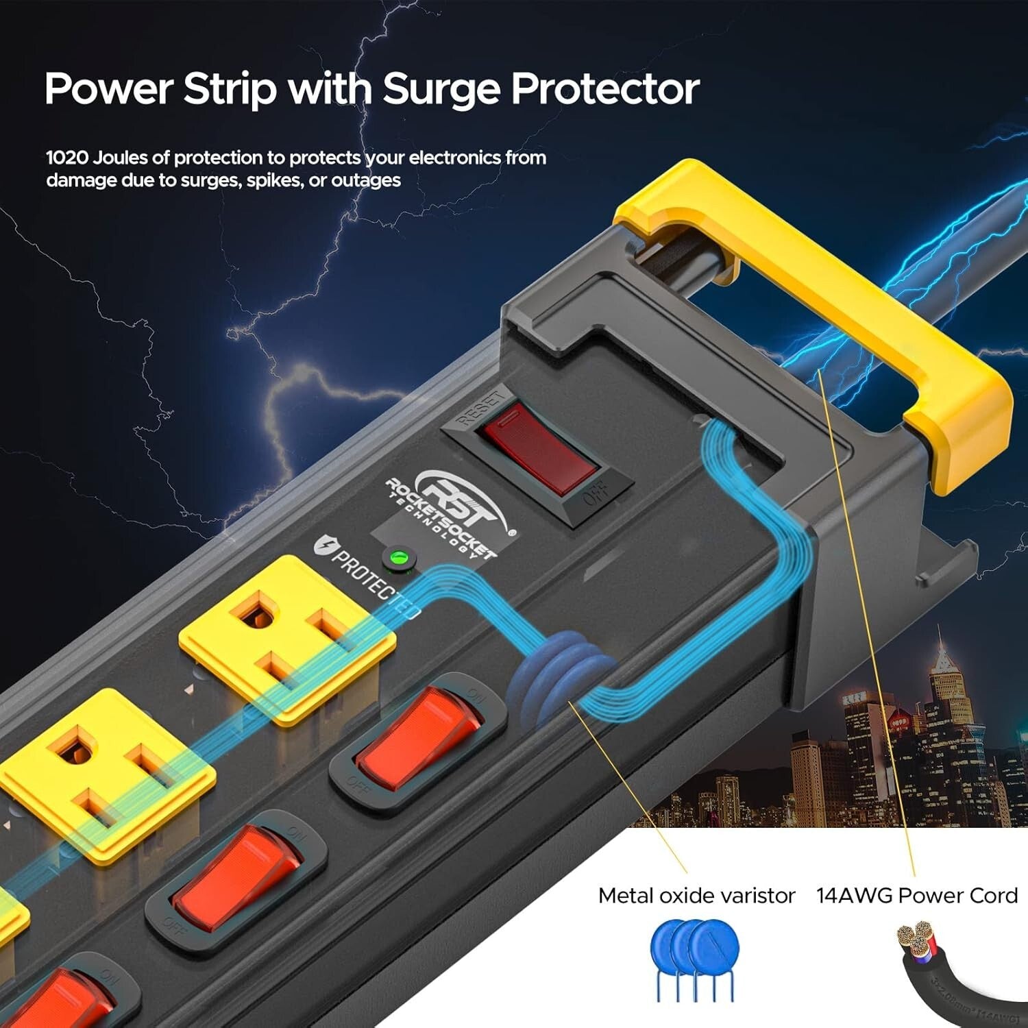 Durable 9FT Metal Power Strip with 12 Outlets & Individually Controlled Switches