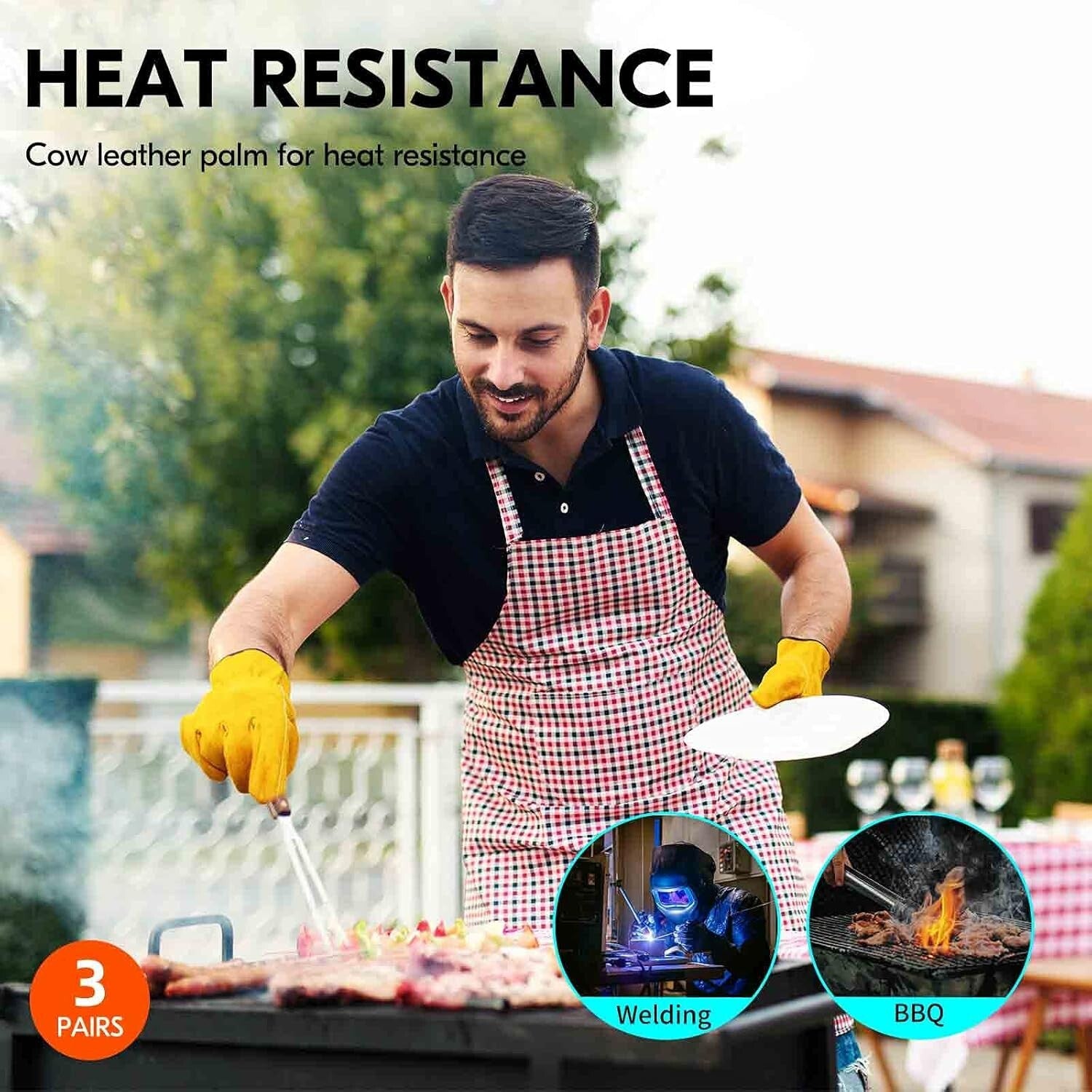 Multi-Purpose Heavy Duty Leather Work Gloves - Puncture-Resistant, Pack of 3