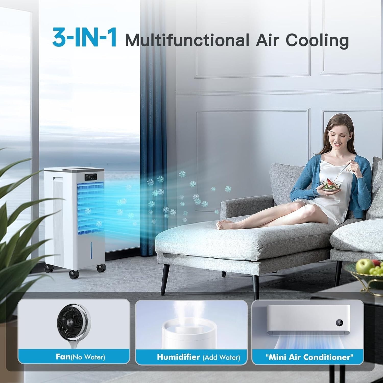 2-Gallon Evaporative Cooler with Auto Mode & Energy Savings for Ultimate Comfort