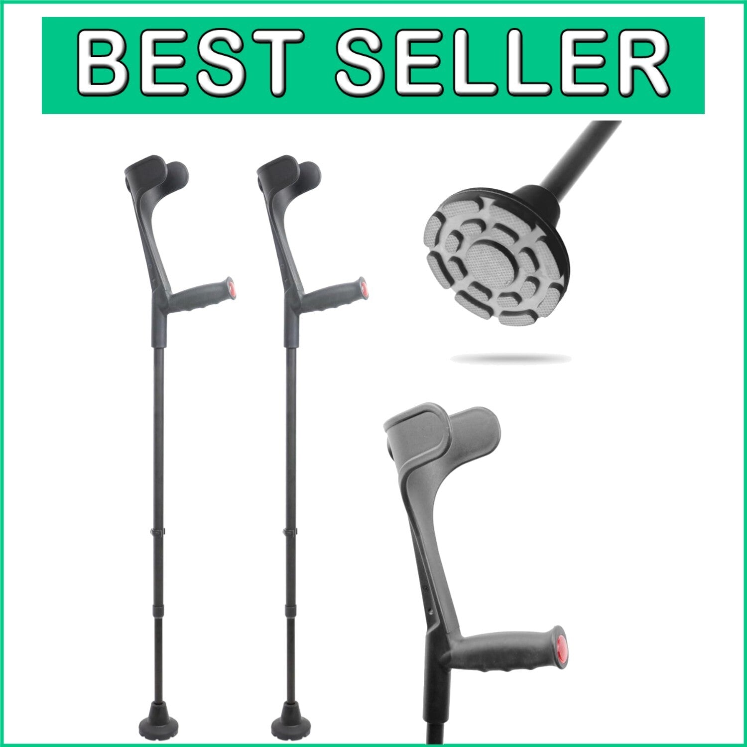 Adjustable Forearm Crutches for Adults - Non-Slip Tips, 2-Pack, Made in Europe