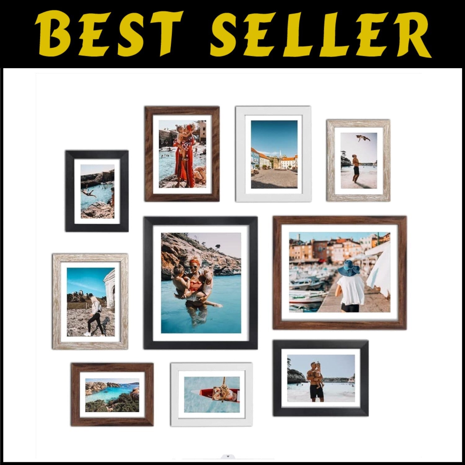 Versatile 10-Piece Matted Picture Frame Collection with HD Glass Protection