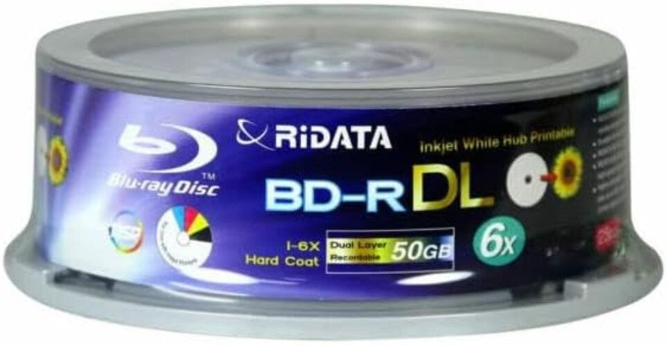 25-Count 50GB Dual-Layer Blu-Ray Discs with 6X Write Speed - RiData Quality