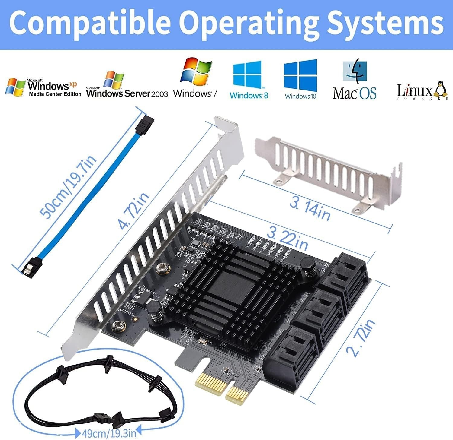 Aluminum Heatsink PCI-E X1 to SATA 3.0 6-Port Controller - Reliable Performance