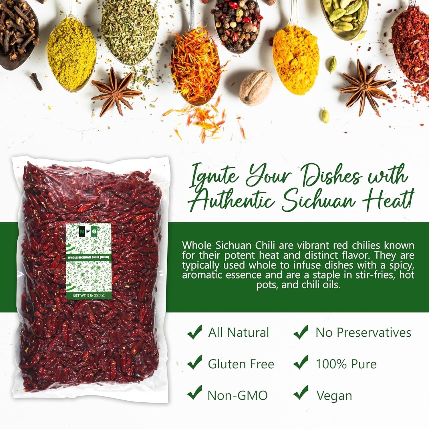 5Lb Authentic Whole Dried Sichuan Chili Peppers - Medium Heat for Spicy Dishes