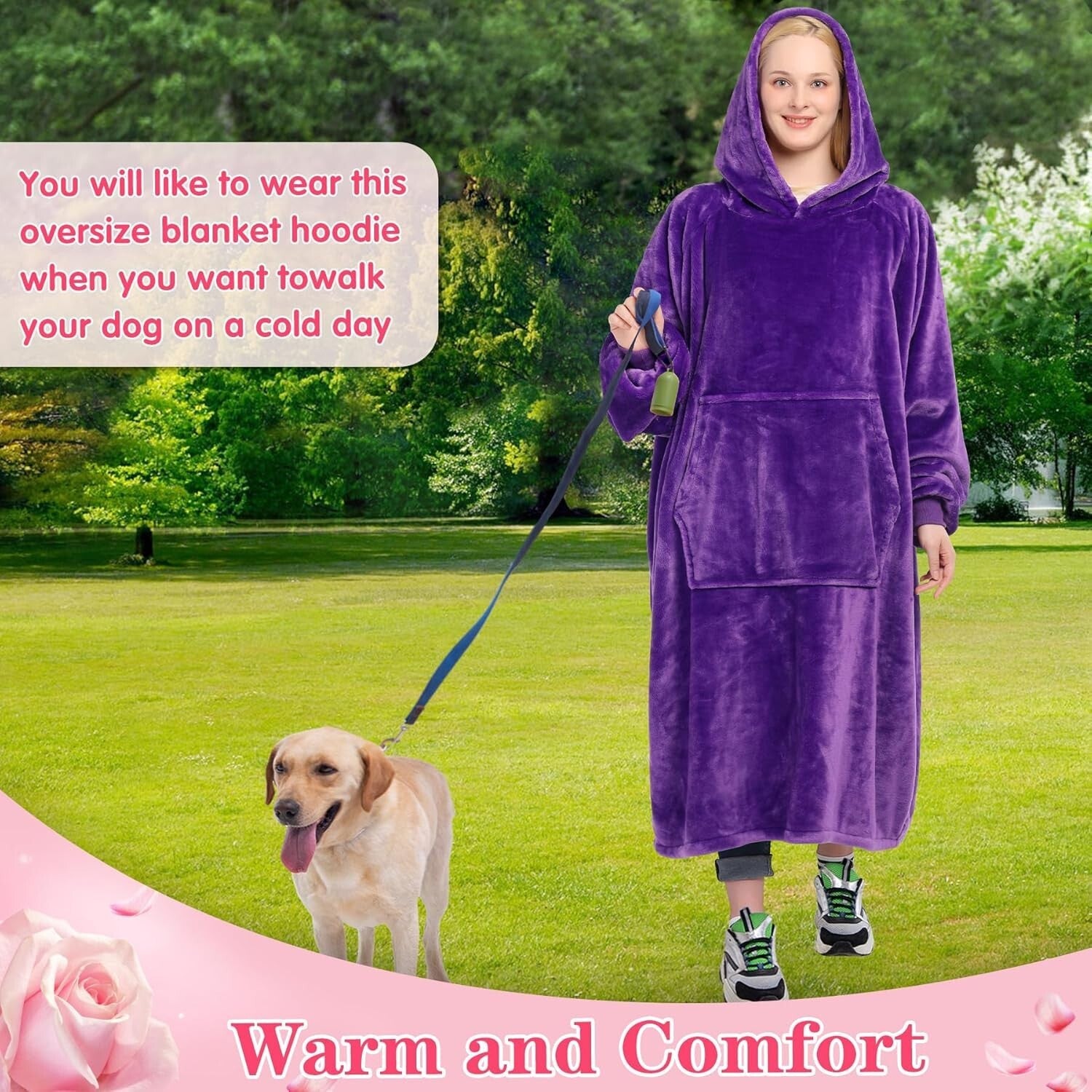 Fluffy Violet Hooded Blanket with Sleeves - Perfect for Lounging & Napping