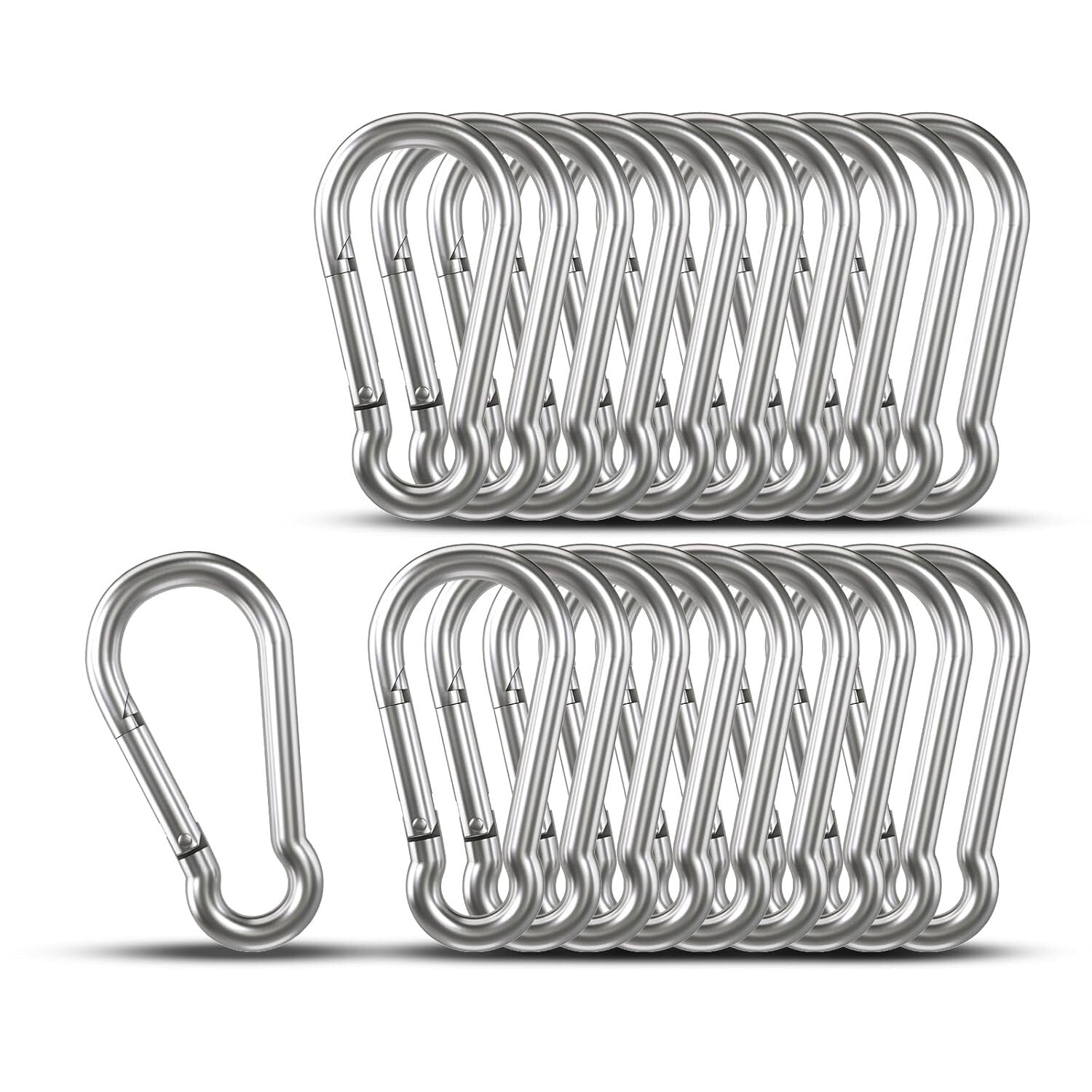 3.15 Inch Reliable Stainless Steel Carabiner Clips - 20 Pack for Versatile Use