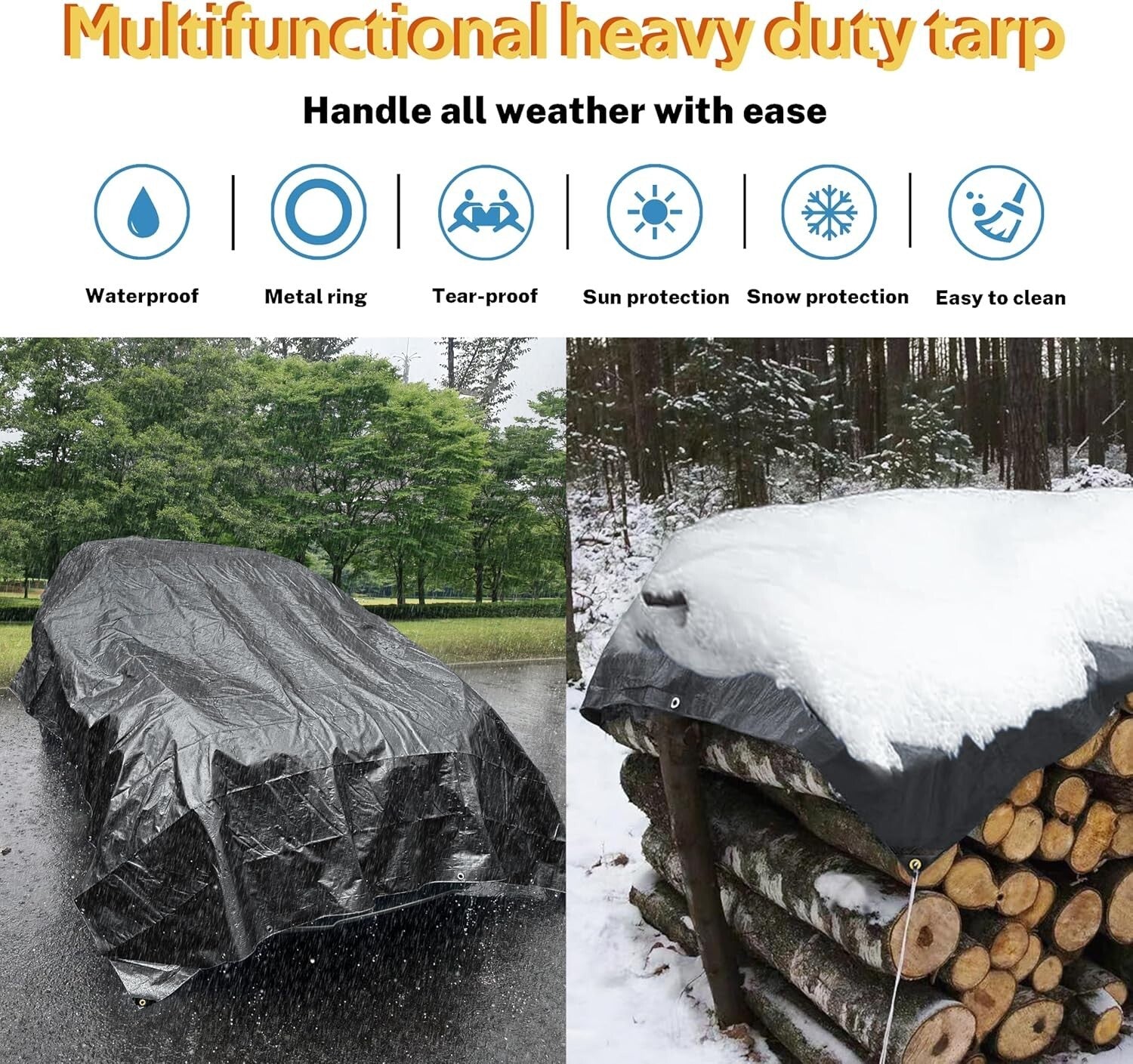 Durable 16x18 Feet Black Tarpaulin for Ultimate UV & Snow Protection Outdoors