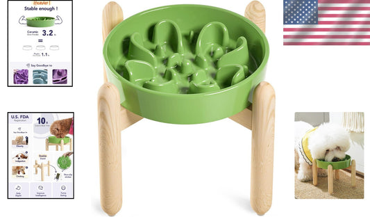 Elevated Ceramic Dog Bowls - Non-Slip Clover Green Dishes for Healthy Feeding