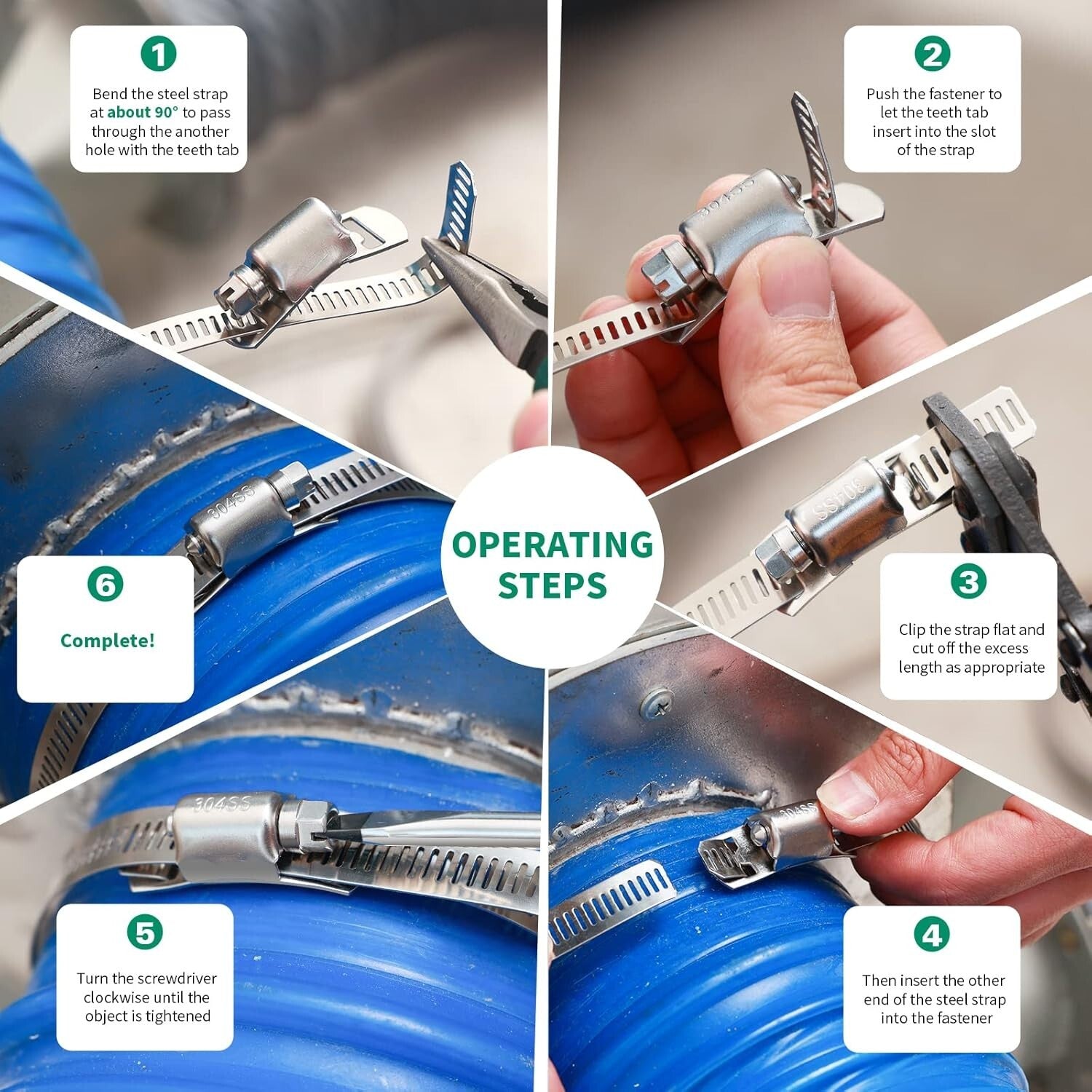 50FT Stainless Steel Hose Clamp Kit - Adjustable Metal Strapping & 20 Fasteners