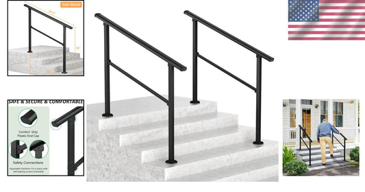 Elegant Black Wrought Iron Outdoor Handrails - 2 Pack for Easy Install Steps
