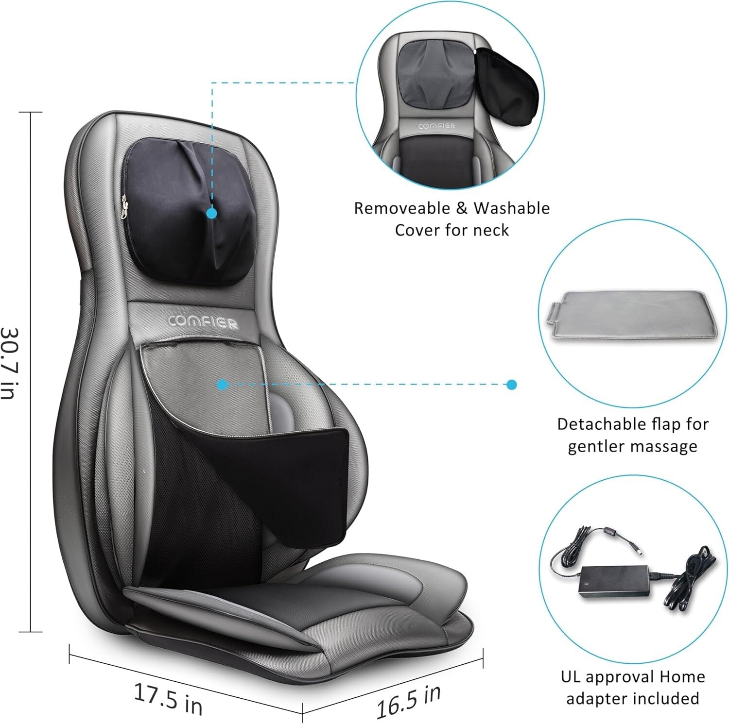 Adjustable Neck Rollers & Compression - Shiatsu Massage Chair Pad for Full Body