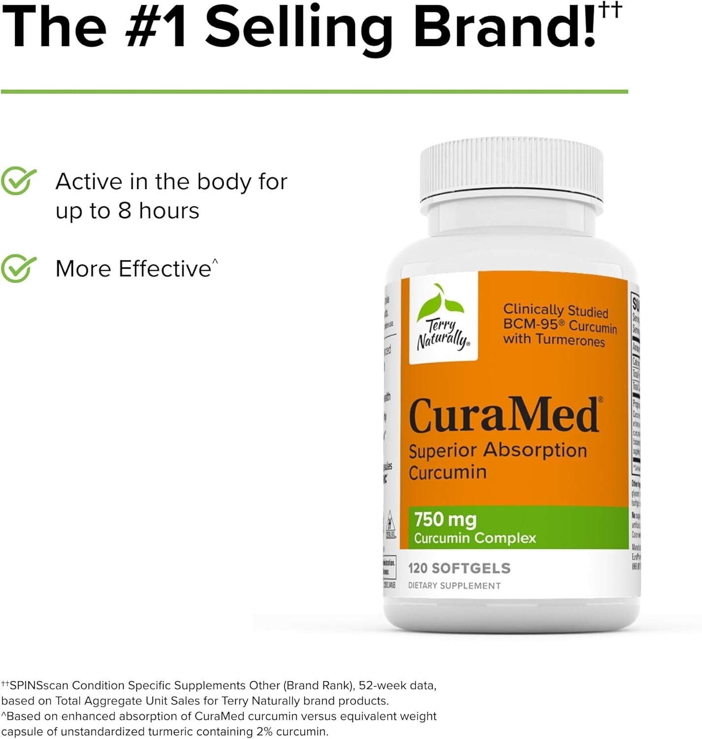 CuraMed 750 mg Curcumin Complex - Superior Absorption – 120 Non-GMO Softgels