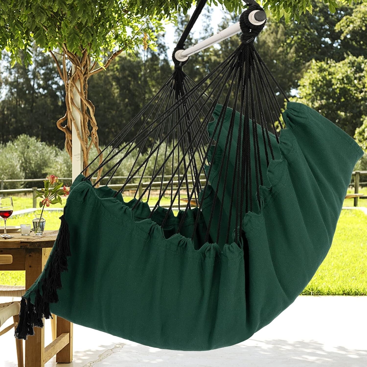 Comfortable Macrame Hanging Chair with Cushions & Side Pocket - Up to 500 lbs