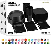 Load image into Gallery viewer, 350 Pcs Black Plastic Party Plates &amp; Utensils - Durable, BPA-Free, Easy Cleanup