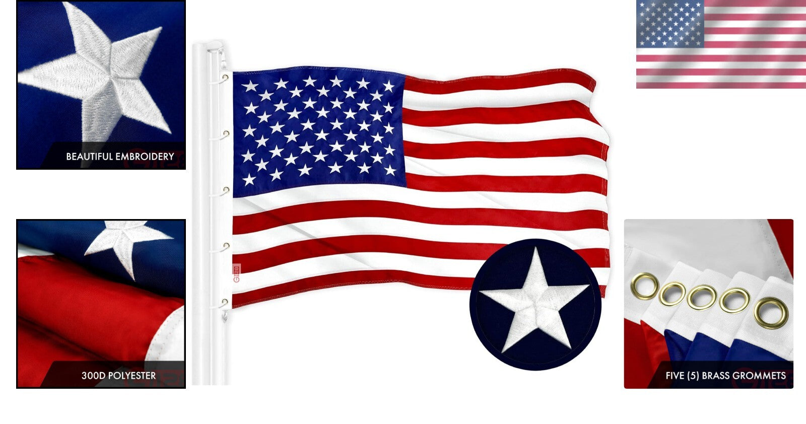 Classic 10x15 Ft American Flag - Heavy Duty Polyester with Embroidered Stars