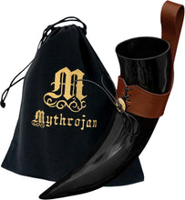 Load image into Gallery viewer, Authentic Viking Drinking Horn with Leather Holder - 650 ML for Medieval Events