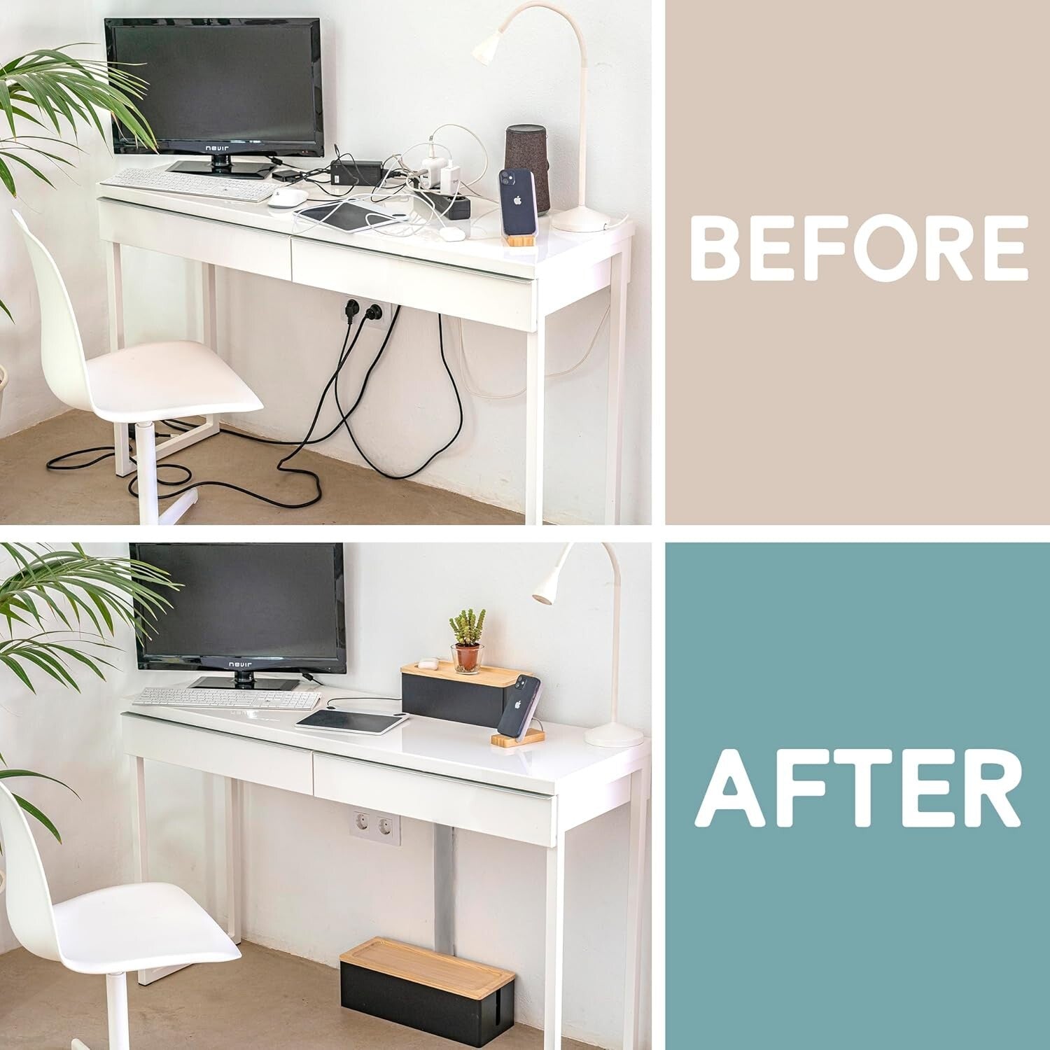 Large and Medium Wood Cord Organizers - Hide Wires with Rustic Elegance