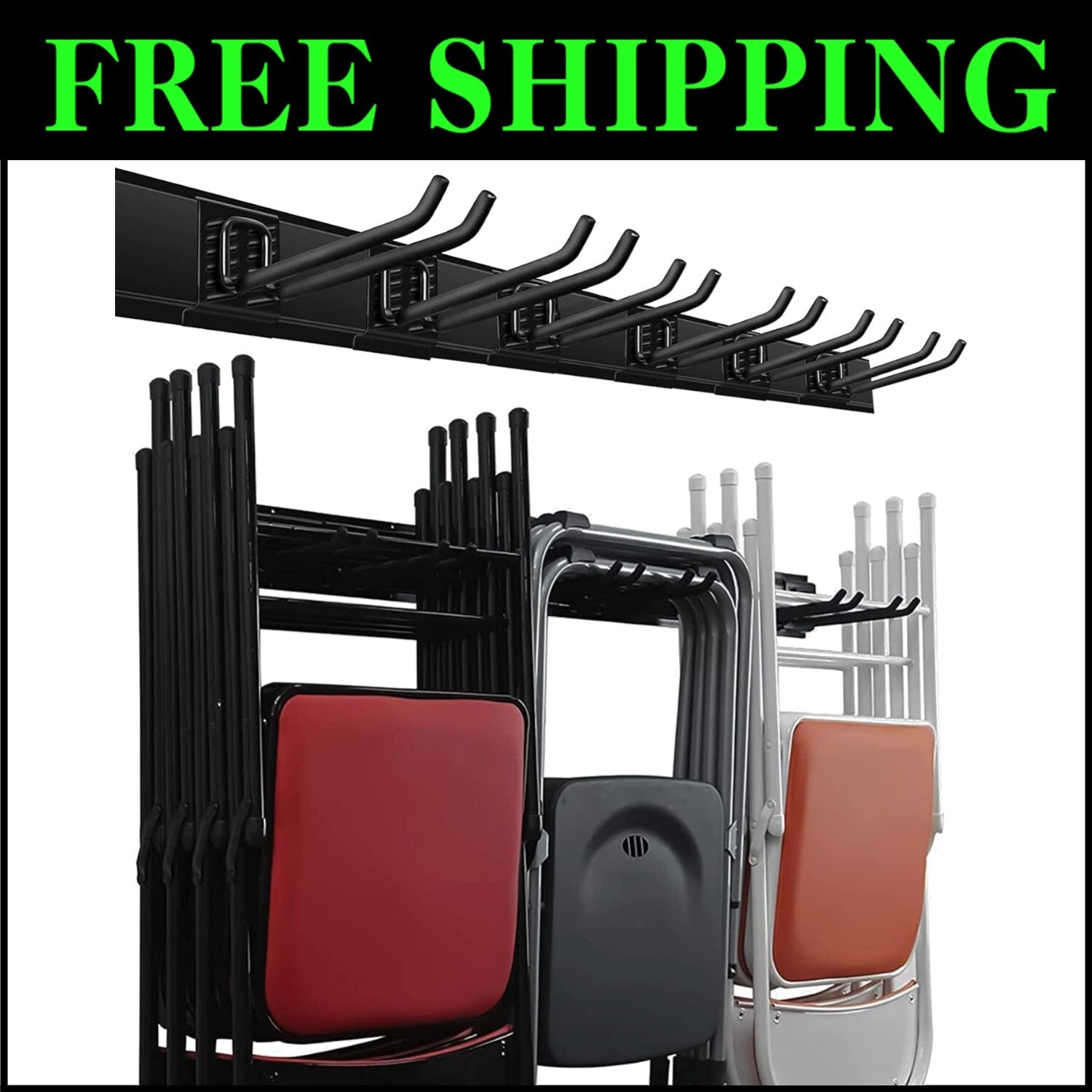 Customizable Garage Organization Wall Rack with 6 Heavy Duty Hooks - Space Saver