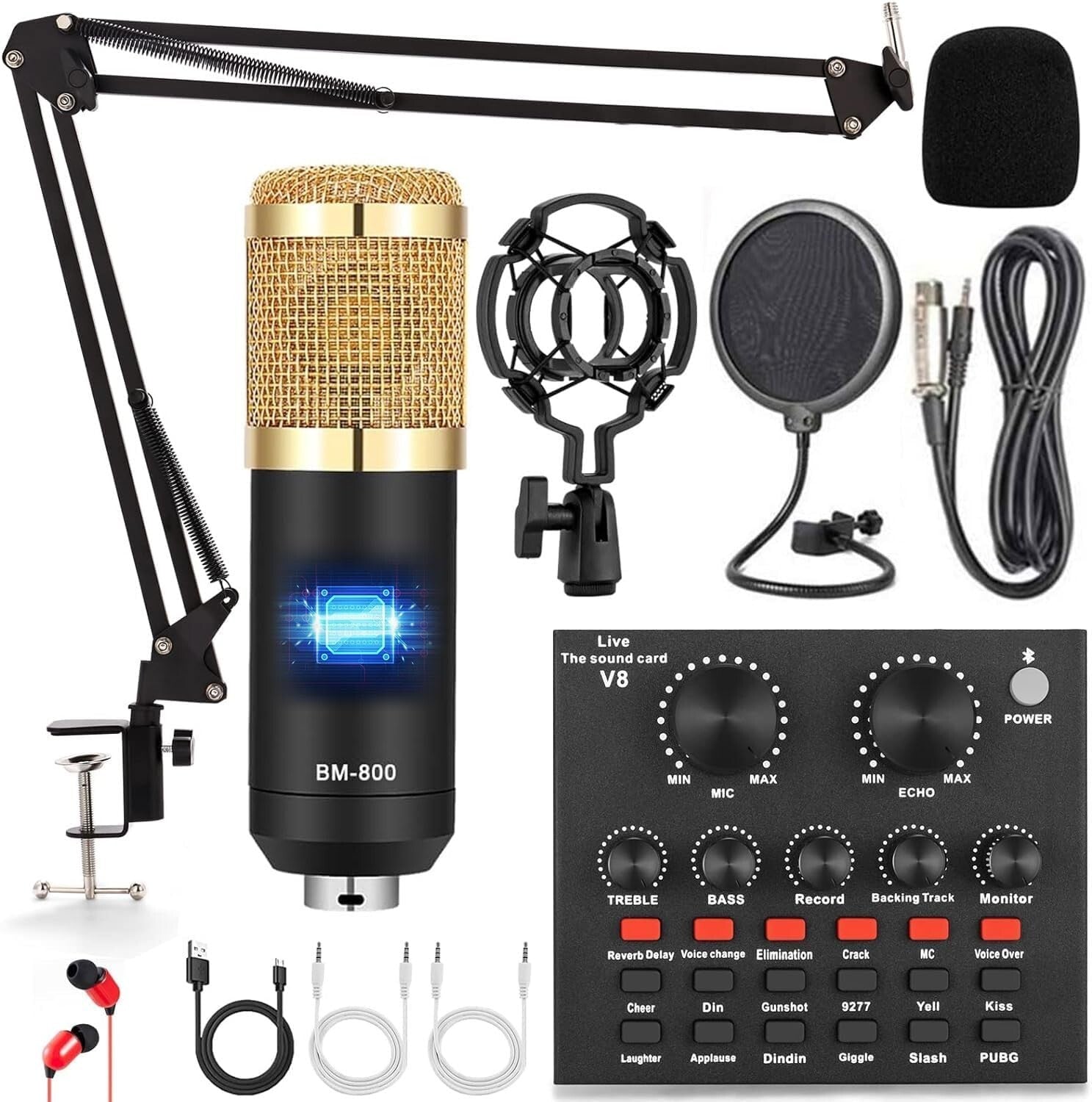 Professional Podcast Bundle with Noise Reduction Mic and Adjustable Arm Stand