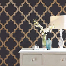 Load image into Gallery viewer, Midnight &amp; Metallic Gold Removable Peel and Stick Trellis Wallpaper, 20.5"x16...