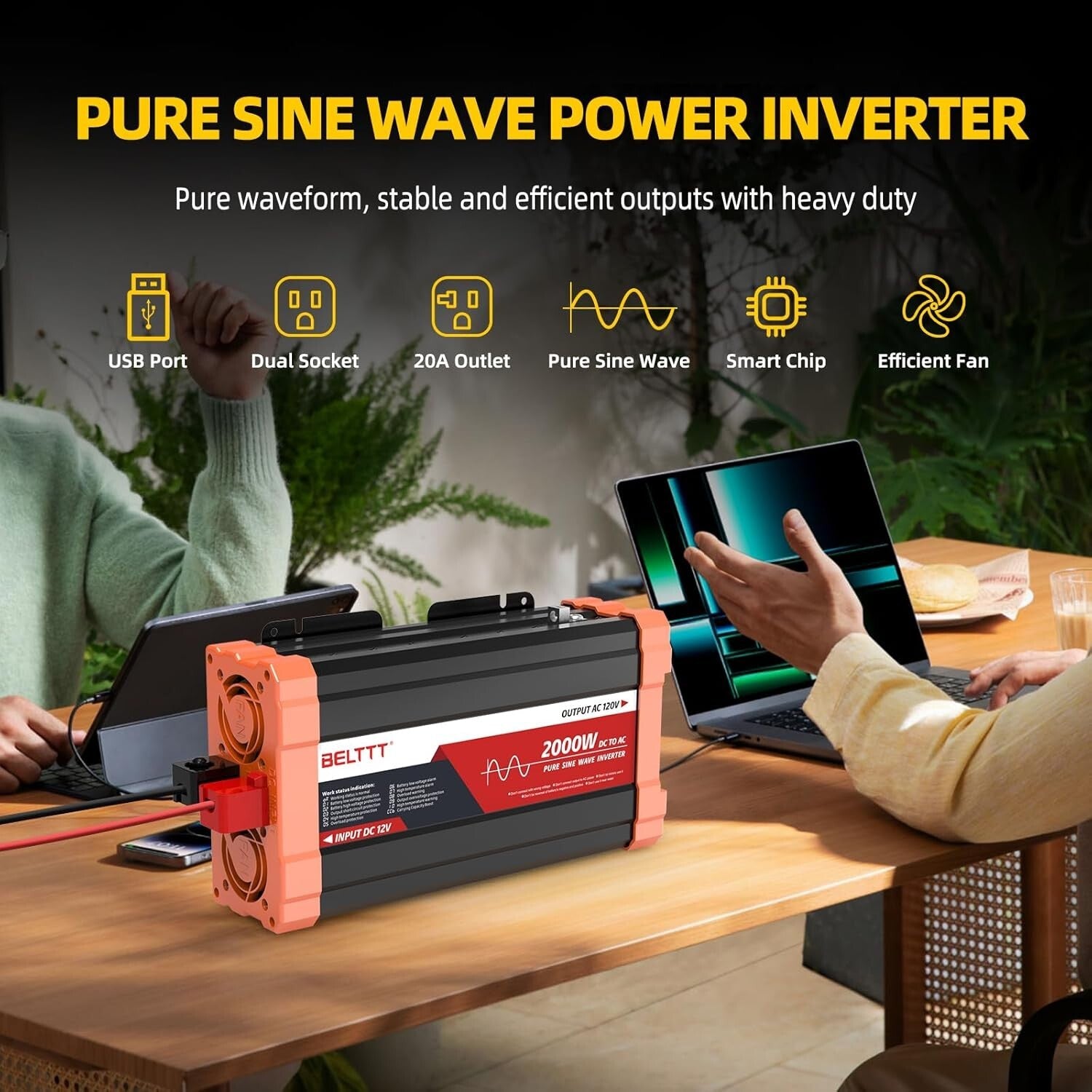Efficient 2000W DC to AC Inverter for Off-Grid Living & Outdoor Adventures