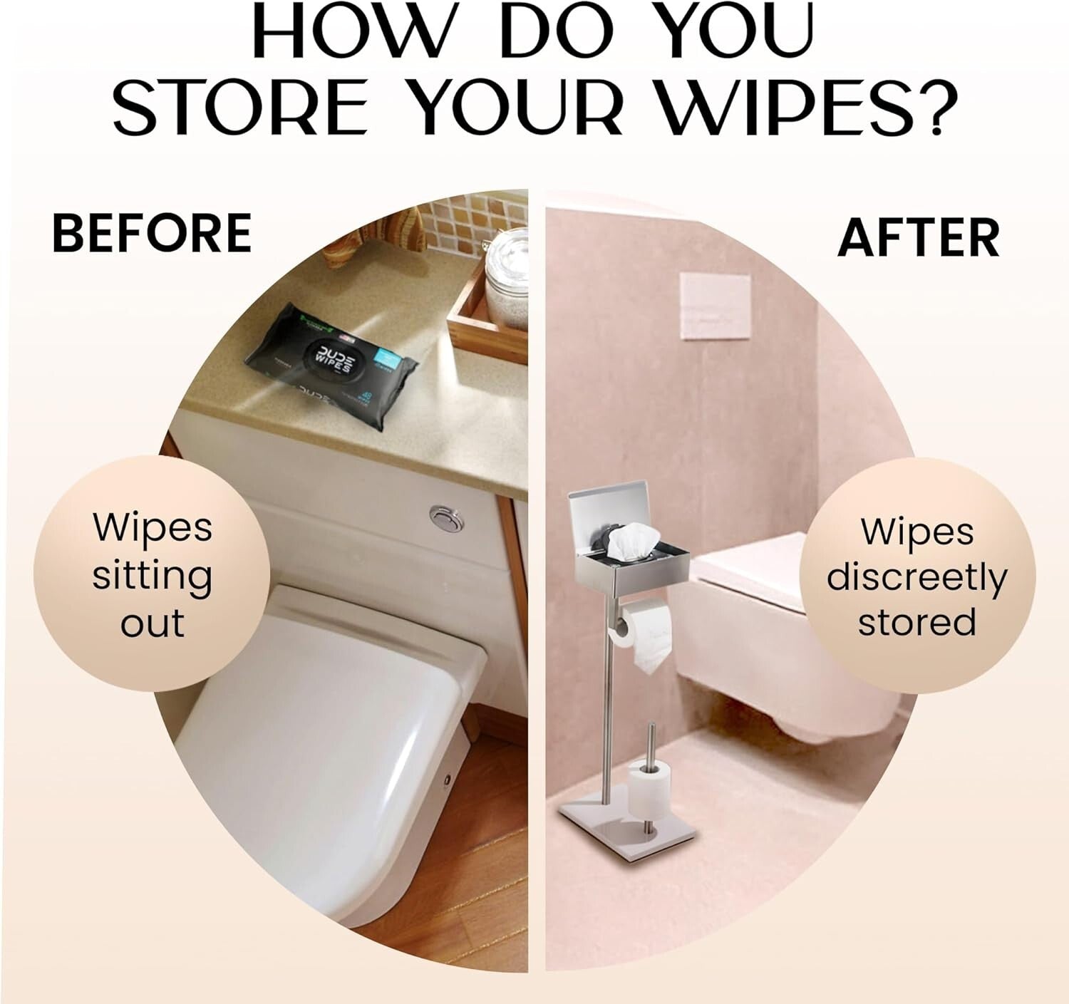 Elegant Stainless Steel Toilet Paper Stand with Hidden Wipes Storage Shelf