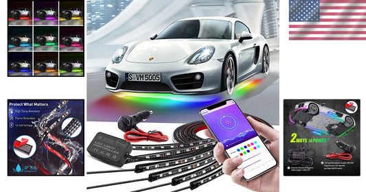 Bluetooth Car Underglow Lights Kit - 6 Waterproof LED Strip Lights for All Cars