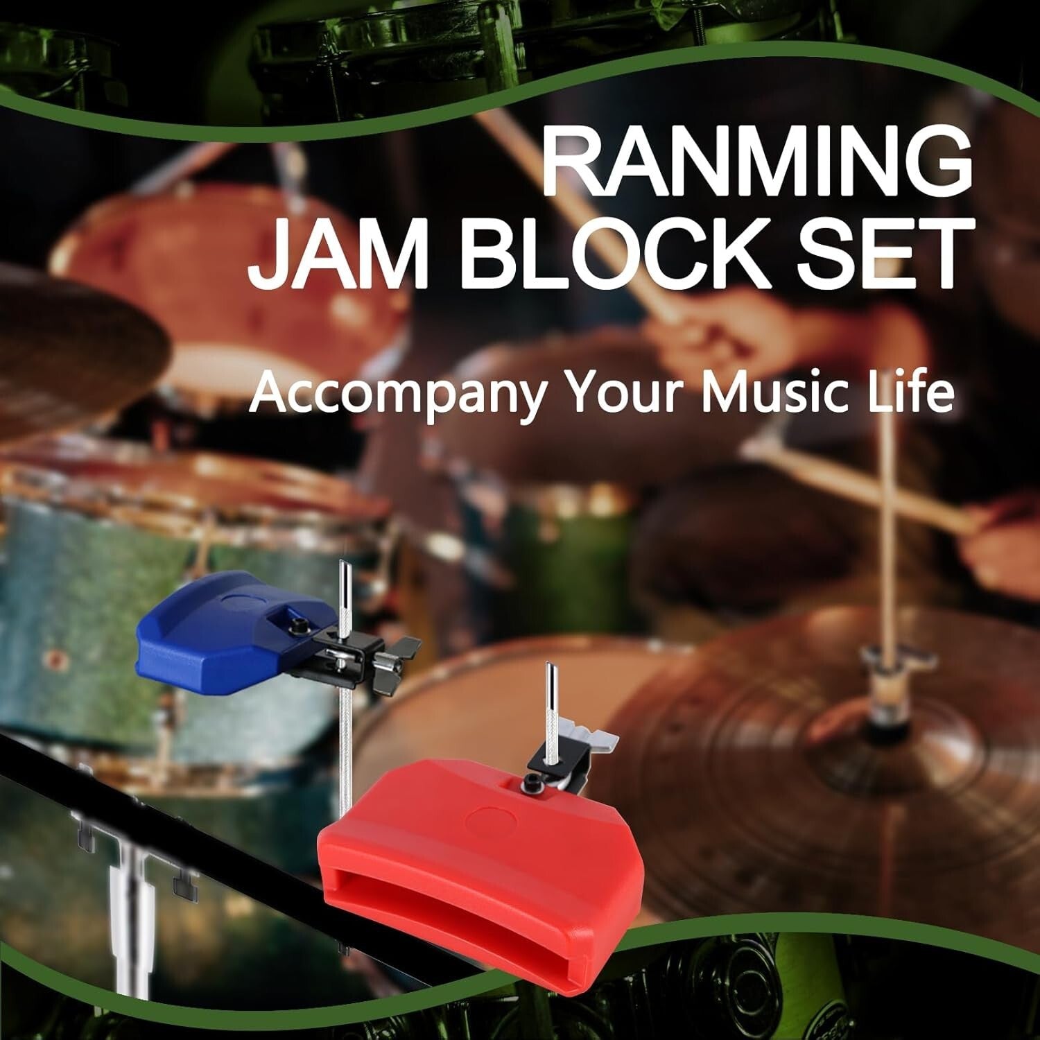 Professional Jam Block Percussion Stand - Stable Double Brace & Cowbell Holder