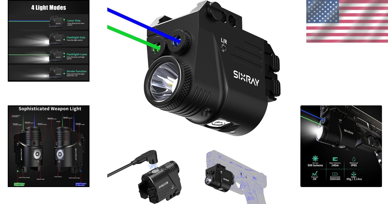 Versatile Picatinny Mount Laser Combo: 500 Lumen Brightness & Easy Setup