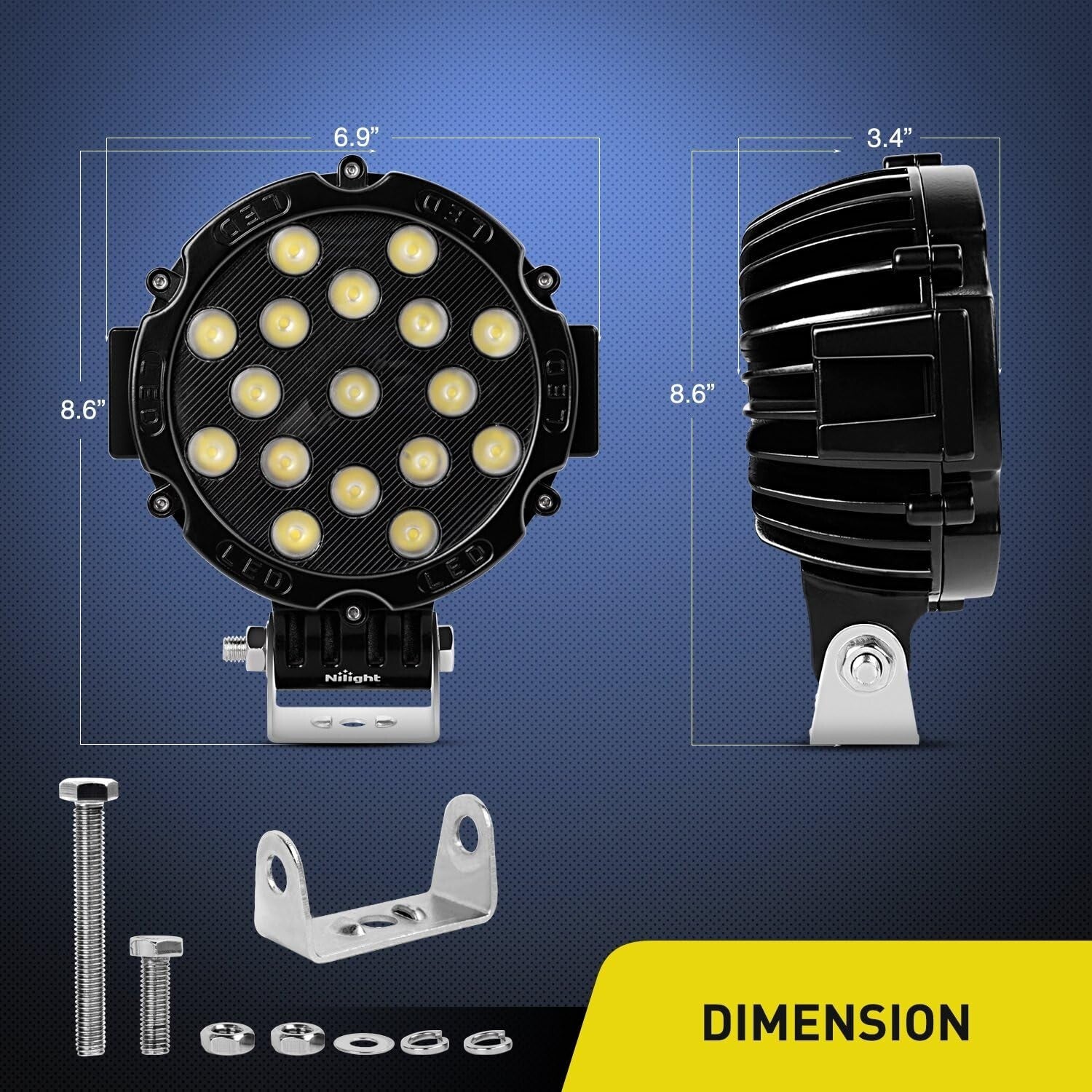 Durable 51W LED Flood Light Pod Set - Waterproof Lighting for Off-Road Vehicles