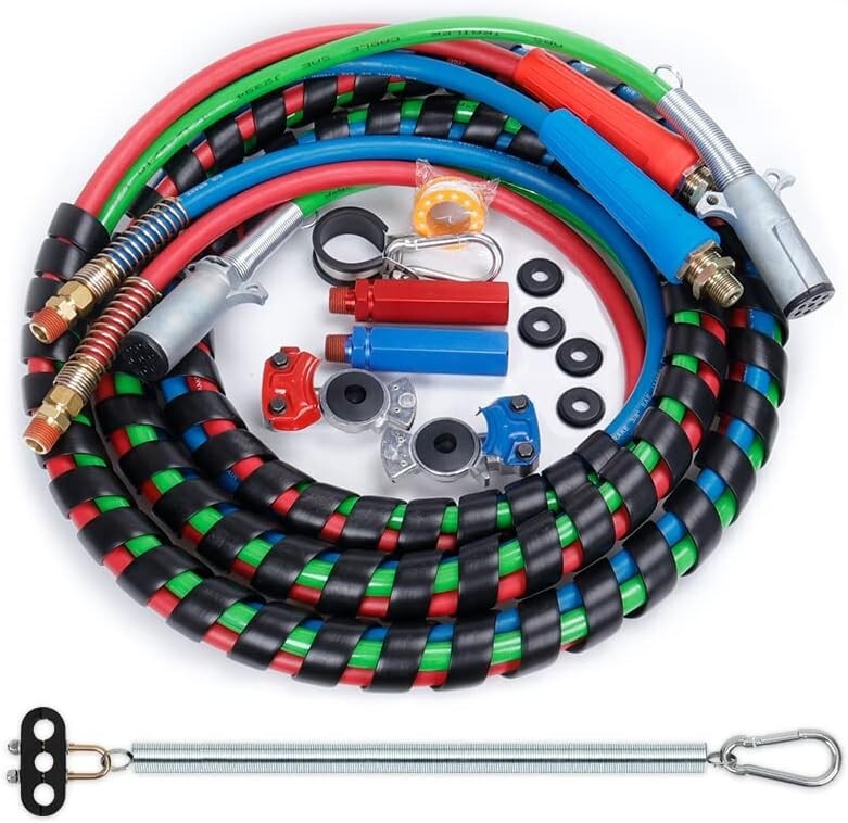 15FT Semi Truck Air Lines Kit with 3 in 1 Red & Blue Brake Hoses - Complete Set