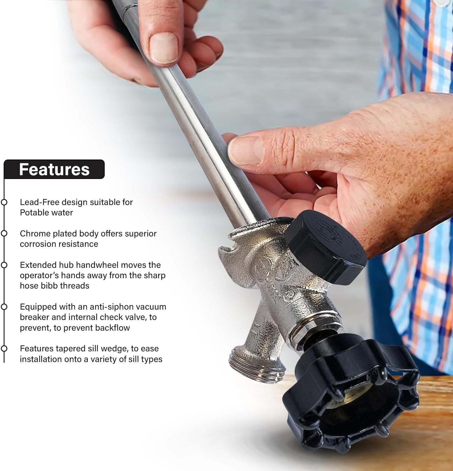 Frost-Free 10'' Chrome Plated Brass Sillcock with Vacuum Breaker - Anti-Siphon