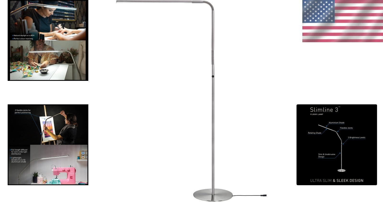 Versatile LED Floor Lamp with Flexible Joints & 4 Brightness Levels - Indoor Use