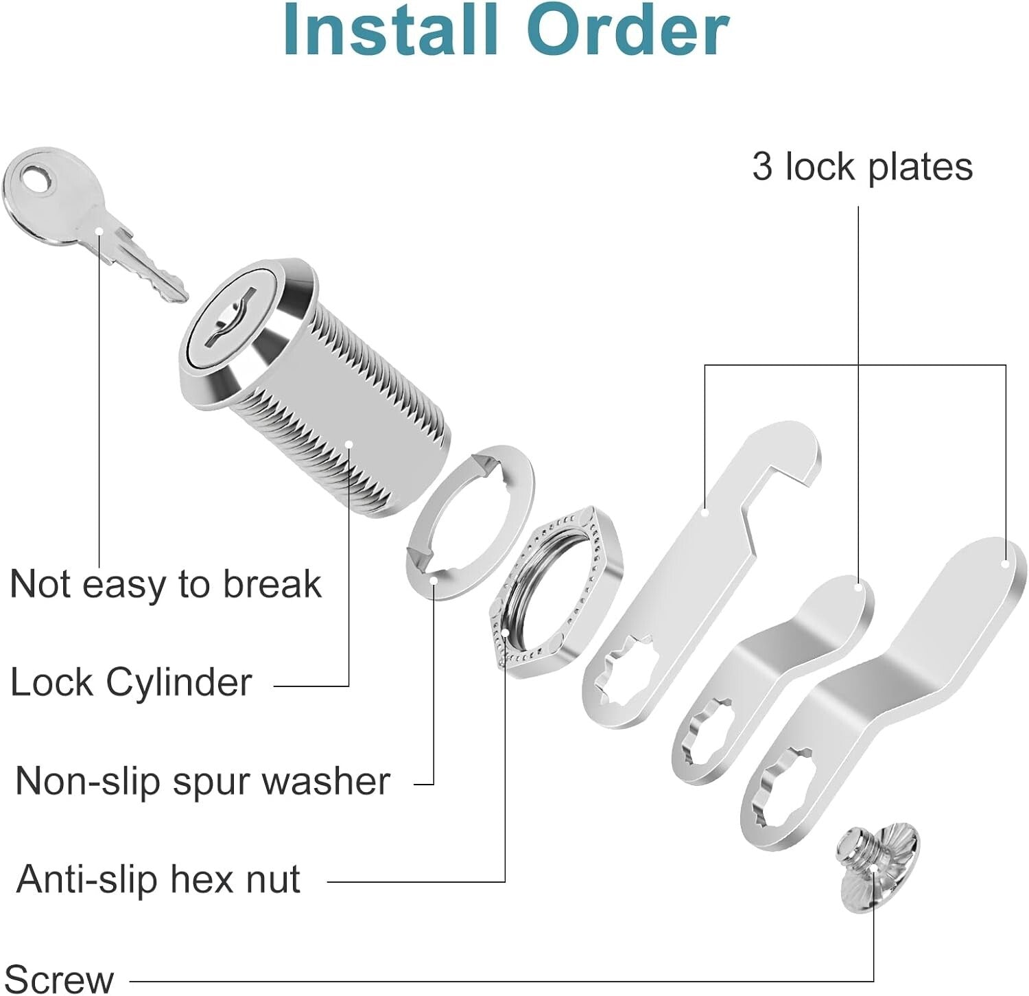 Easy-Install 1-1/8'' Chrome Cabinet Locks - 16-Pack Keyed Alike for Security