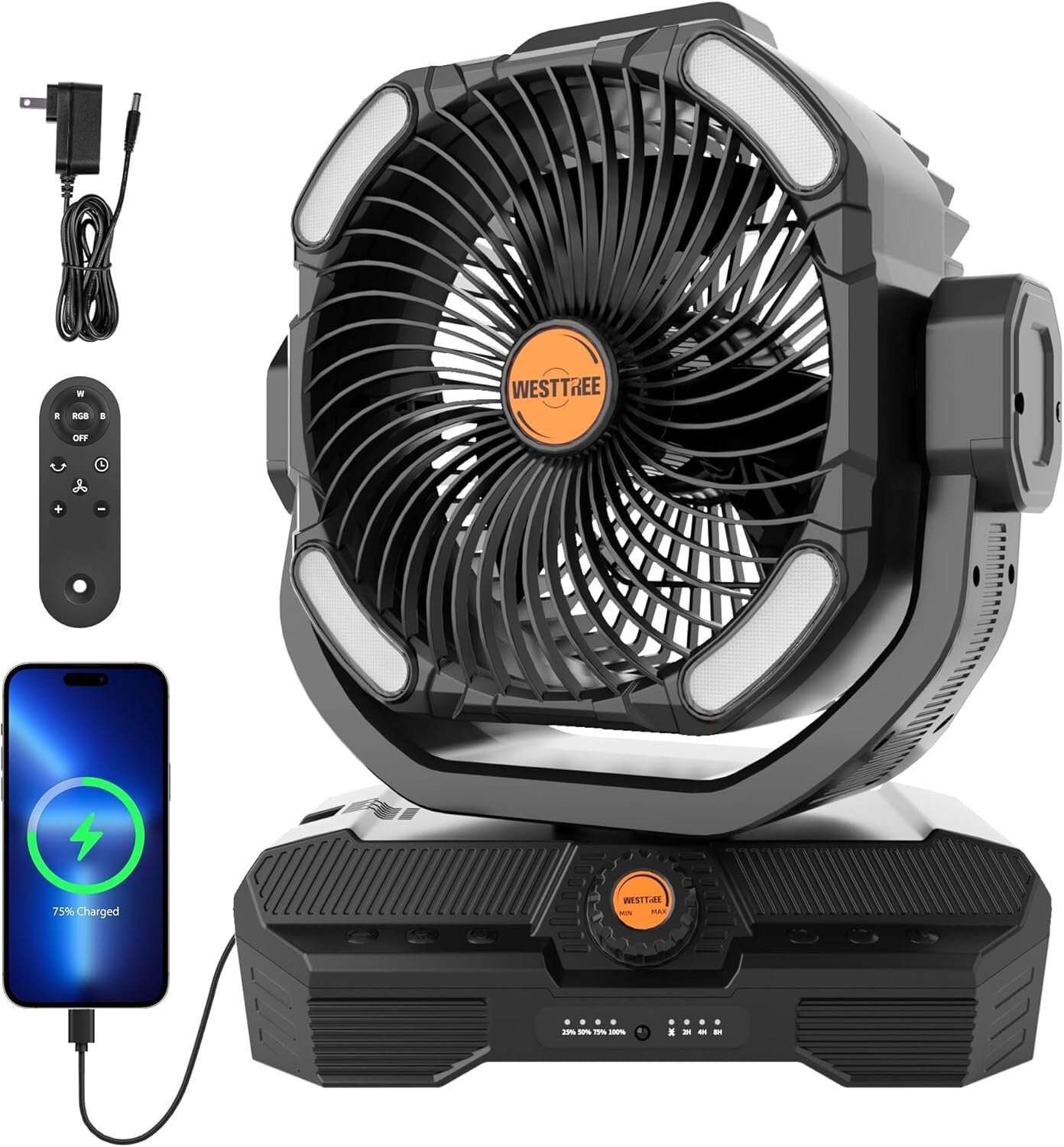 Portable 45000mAh Rechargeable Fan with Touch Control & Oscillation for Outdoors