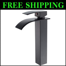 Load image into Gallery viewer, Matte Black Tall Vessel Sink with Waterfall Faucet - Modern Bathroom Elegance