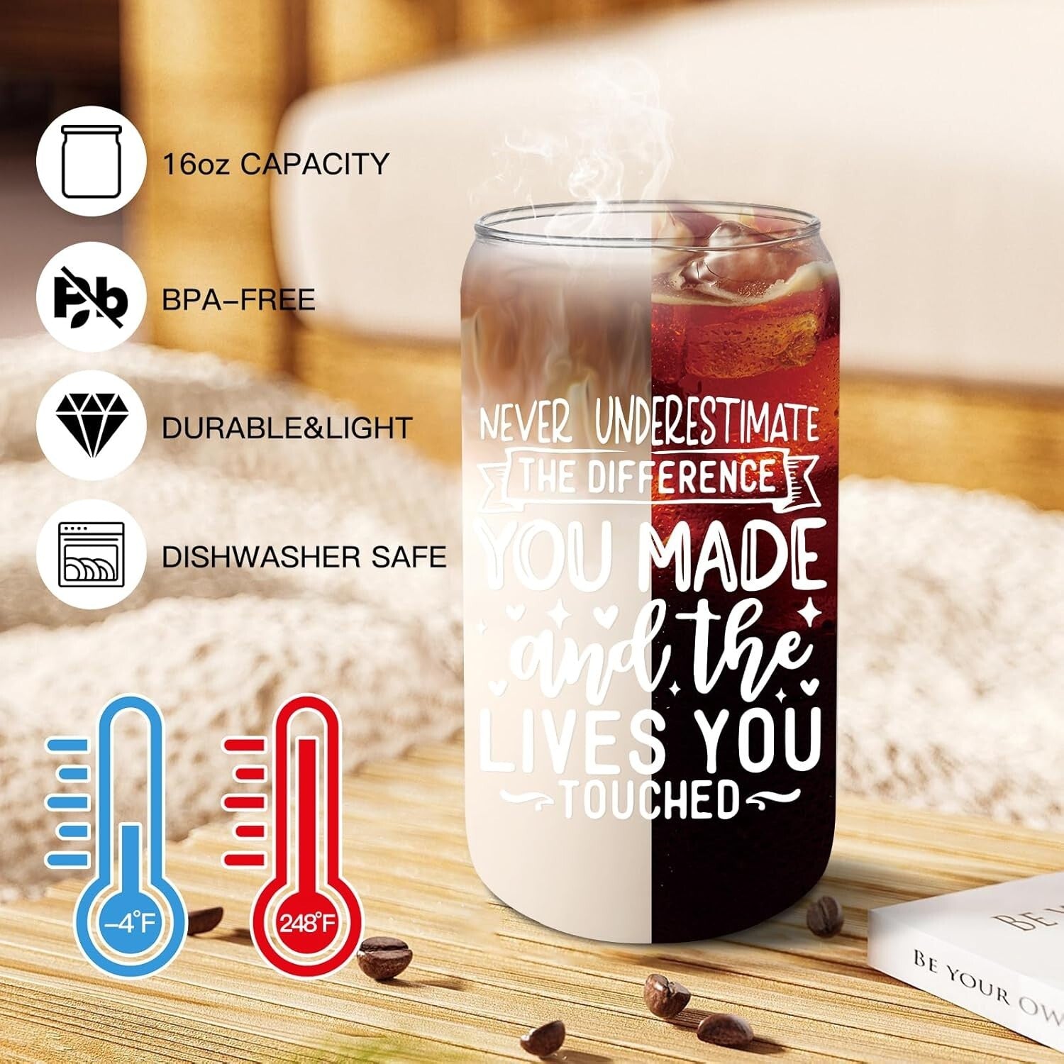 Thank You Gift Set - 12 Glass Cups, Makeup Bags & Pens for Employees, Teachers