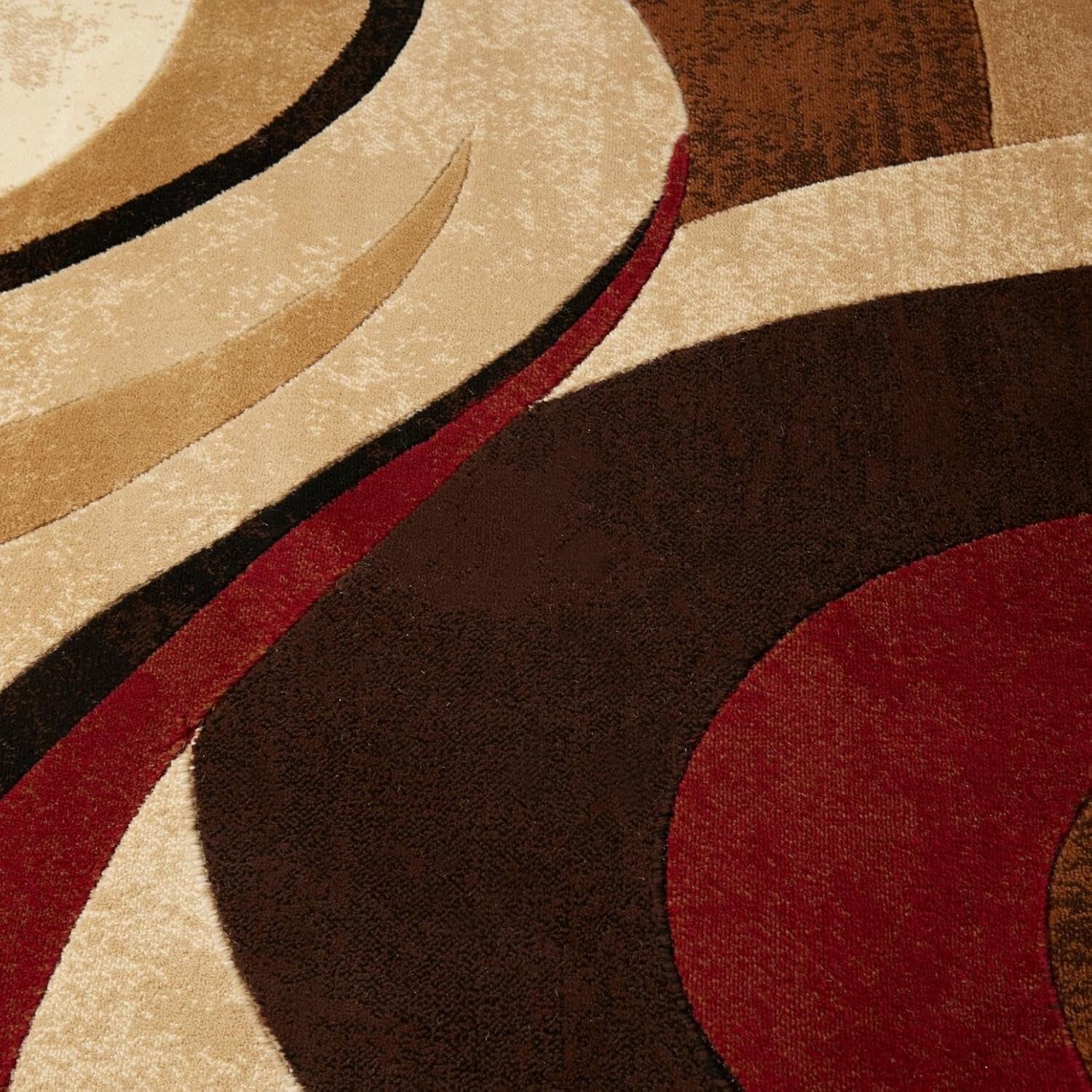 Elegant Abstract Runner Rug 26"x6" in Bold Red & Brown - Stain Resistant