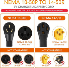 Load image into Gallery viewer, Heavy-Duty 10FT EV Charger Adapter, 50 Amp NEMA 10-50P to 14-50R Connection