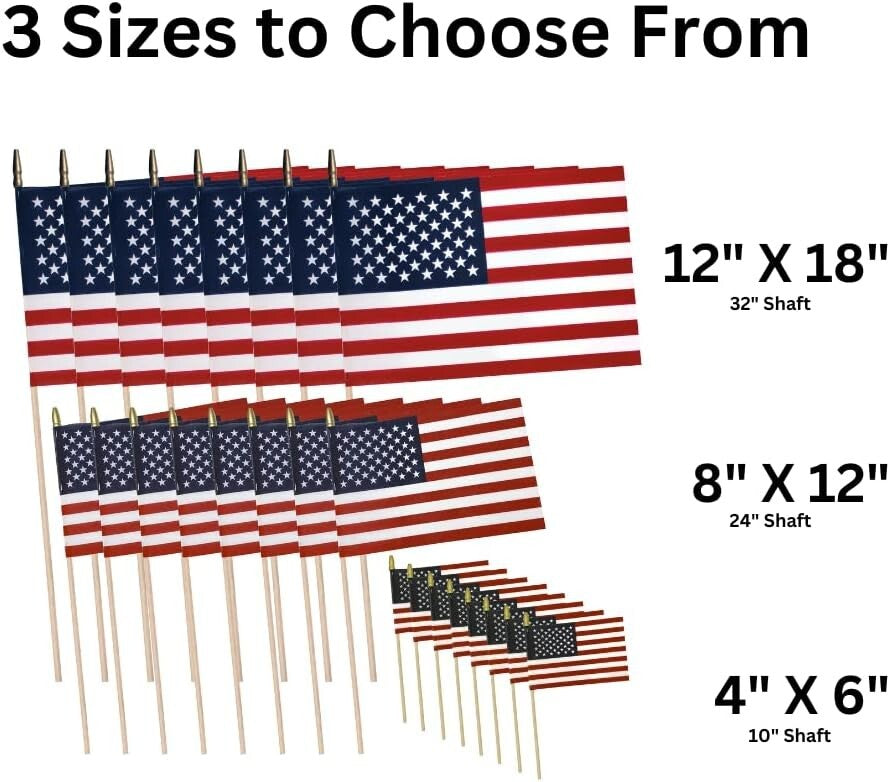Durable 4x6" USA Flags on Sticks - Decorative Set for July 4th & Memorial Day