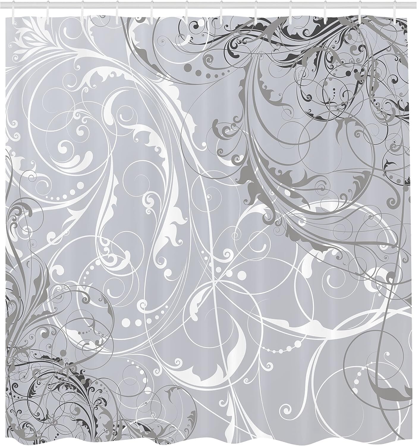 Unique Baroque Floral Shower Curtain - 69" W x 84" L with 12 Hooks Included