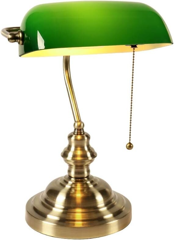 Classic Green Glass Banker Lamp for Desk - Elegant Lighting Solution for Home
